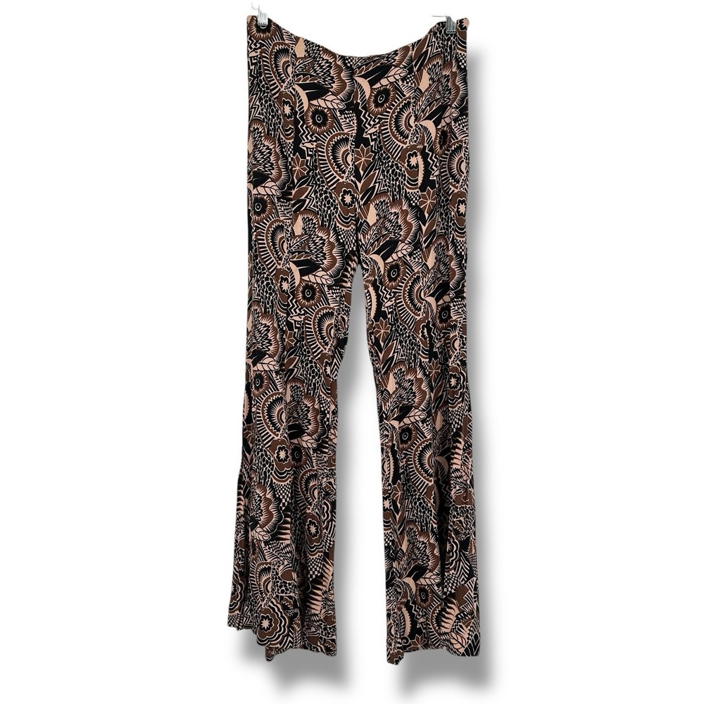 Anthropologie Brown Floral Boho Flare Pants Retro 70s Wide Leg Viscose US 10